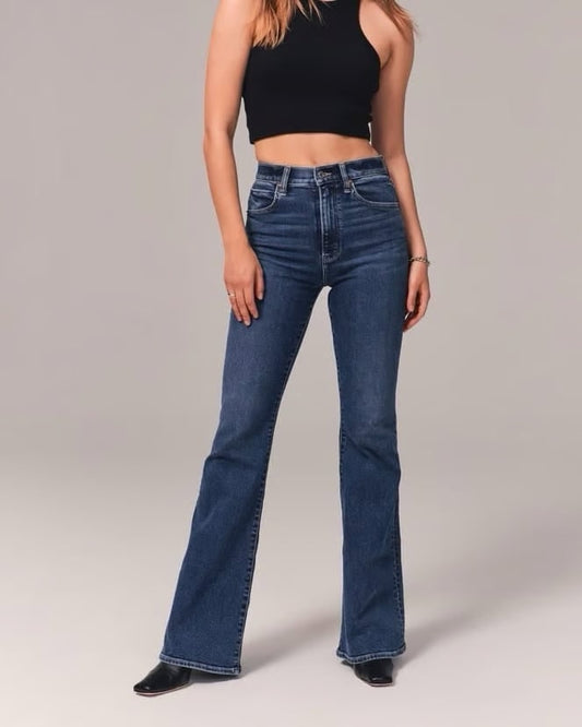 High Waisted Flare Jeans for Women - Blue Grey