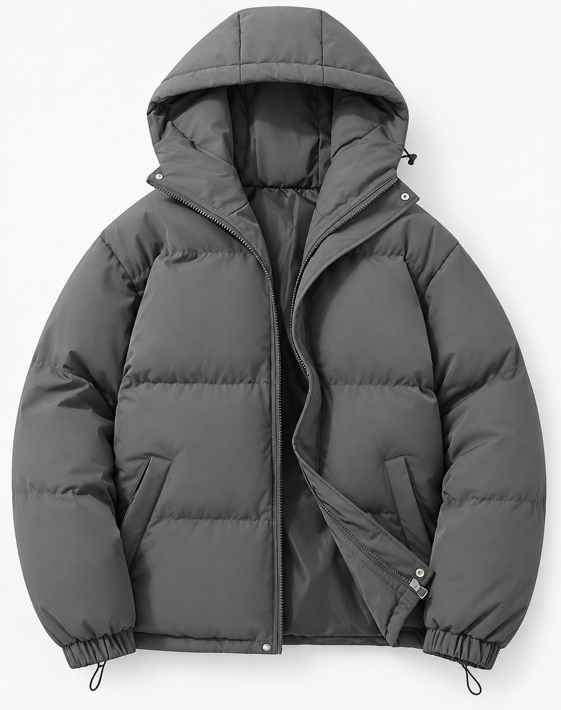 Hooded Quilted Puffer Winter Coat - Dark Gray