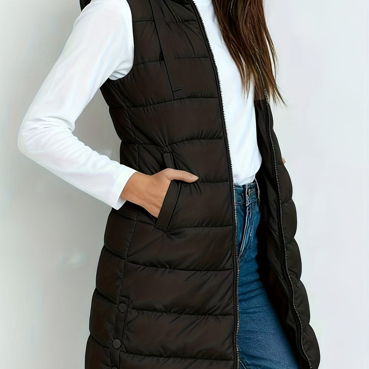 Hooded Relaxed Coat for Women - Black