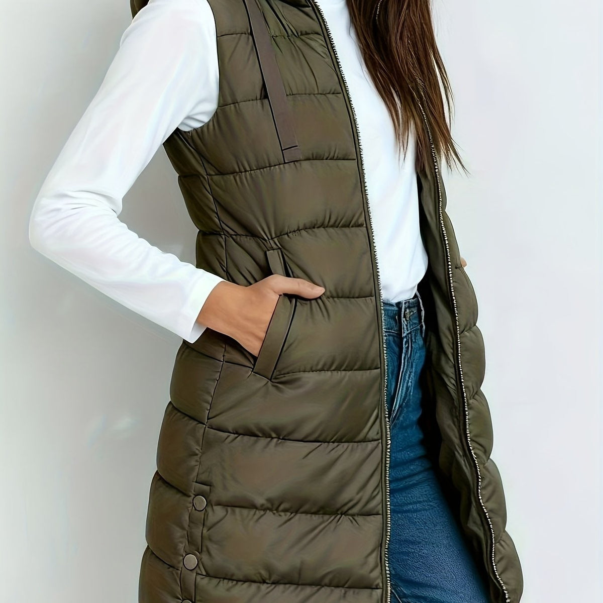 Hooded Relaxed Coat for Women - Dark Green