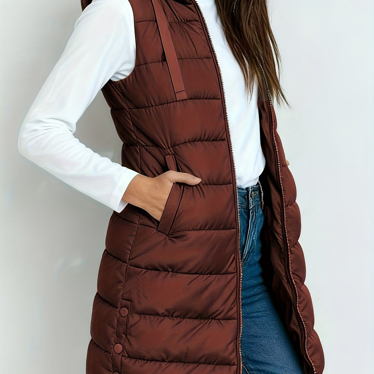 Hooded Relaxed Coat for Women - Dark Red