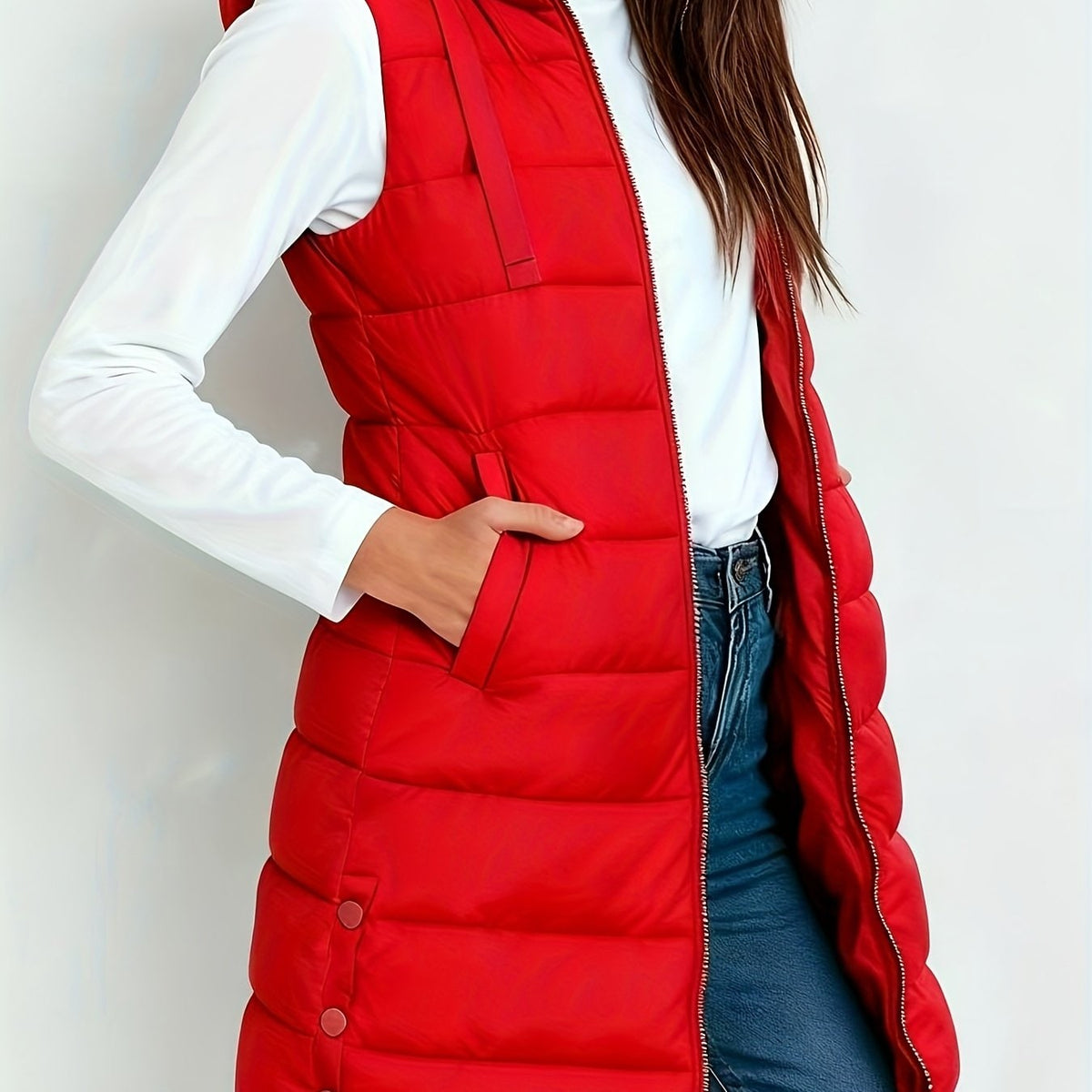 Hooded Relaxed Coat for Women - Red