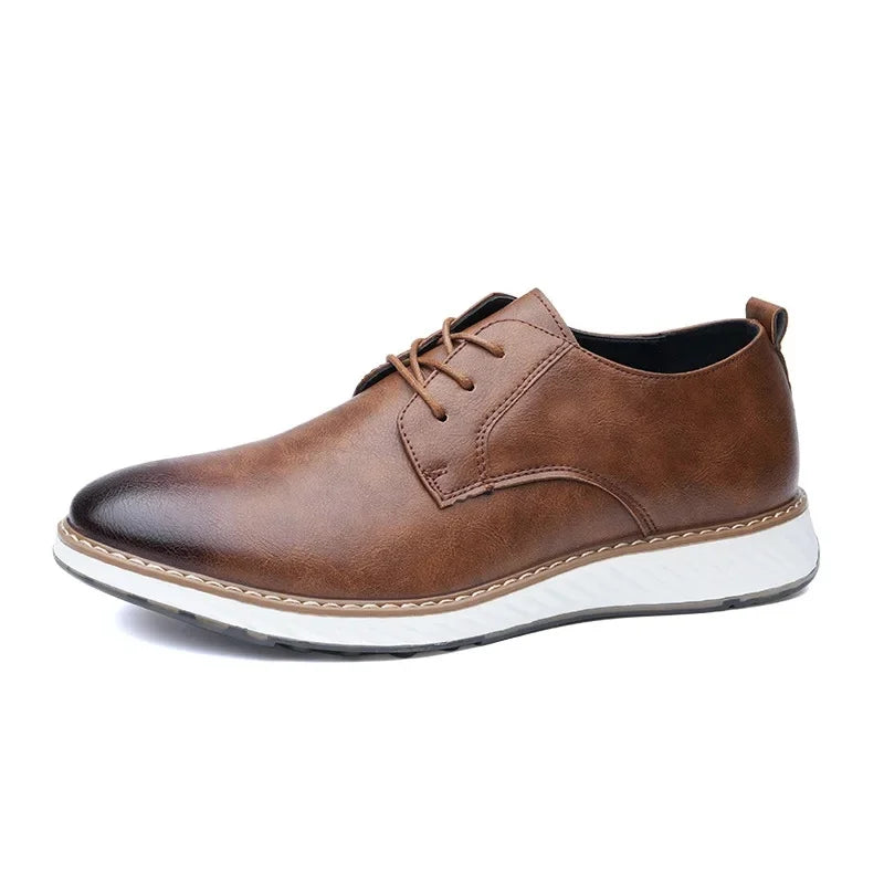 Brown Torino Leather Orthopedic Sneakers with lace-up closure and white cushioned sole, side view