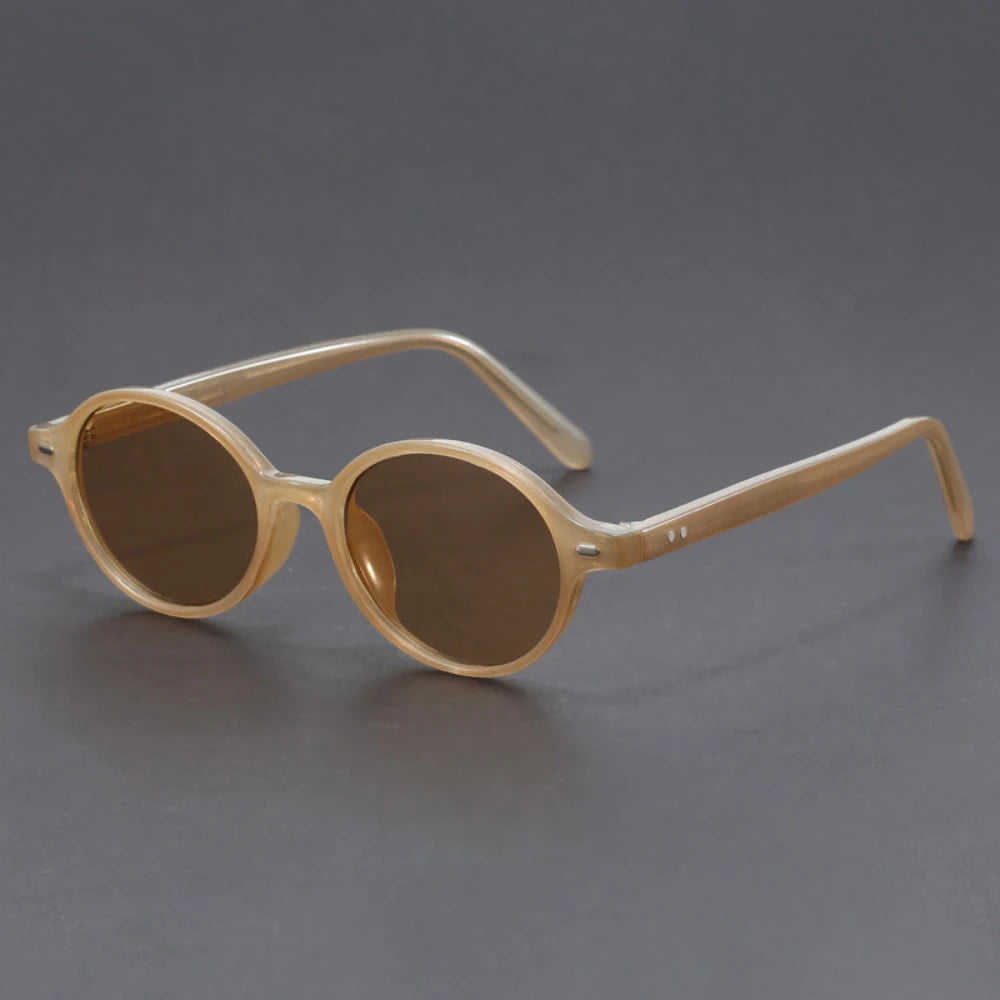 Verano round frame sunglasses with beige acetate frame and brown UV400 lenses, retro vintage style for men