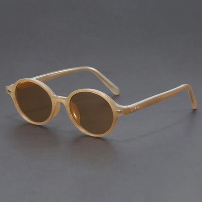 Verano round frame sunglasses with beige acetate frame and brown UV400 lenses, retro vintage style for men