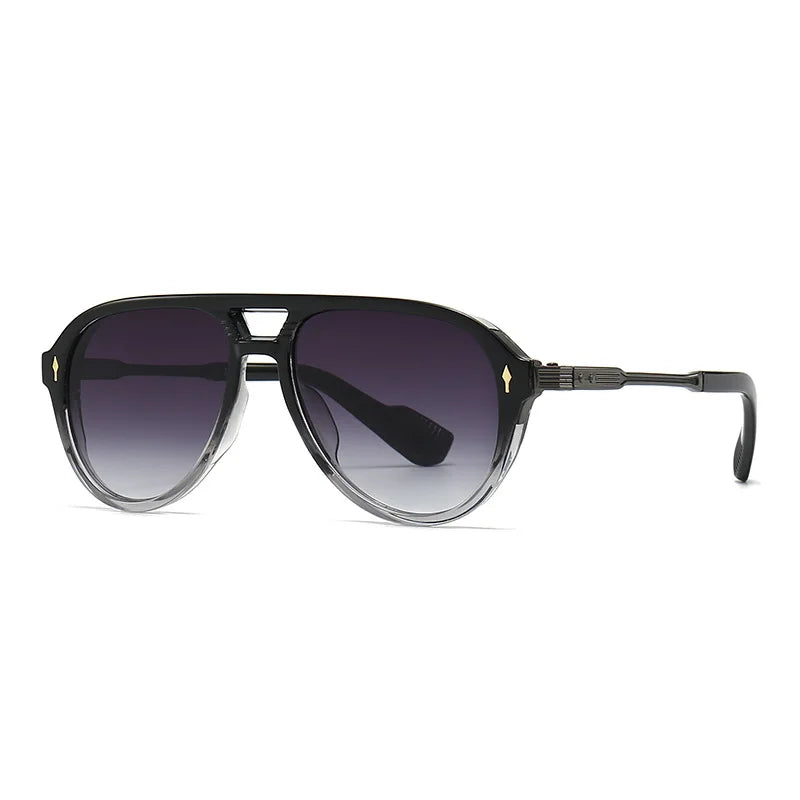 Black to gray gradient aviator sunglasses for men with dual bridge and sleek temples on white background