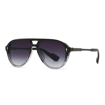 Black to gray gradient aviator sunglasses for men with dual bridge and sleek temples on white background