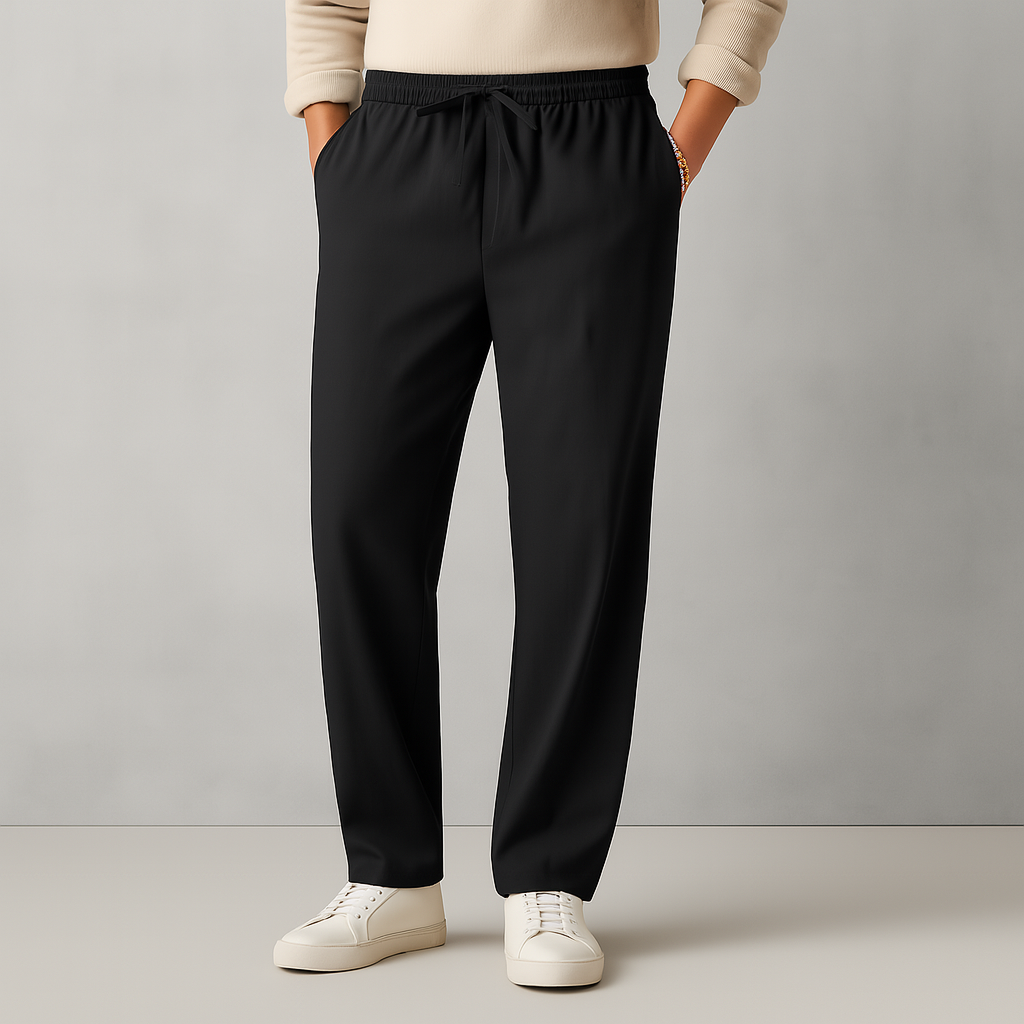Black linen drawstring pants men's casual loose fit elastic waist trousers with pockets
