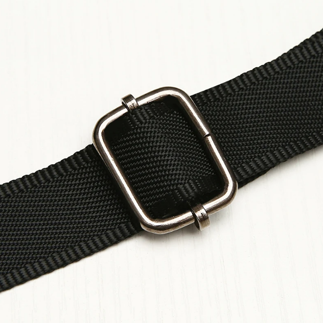 Black nylon adjustable strap with silver rectangular slide buckle for women's checkered crossbody bag