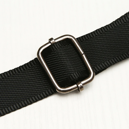 Black nylon adjustable strap with silver rectangular slide buckle for women's checkered crossbody bag