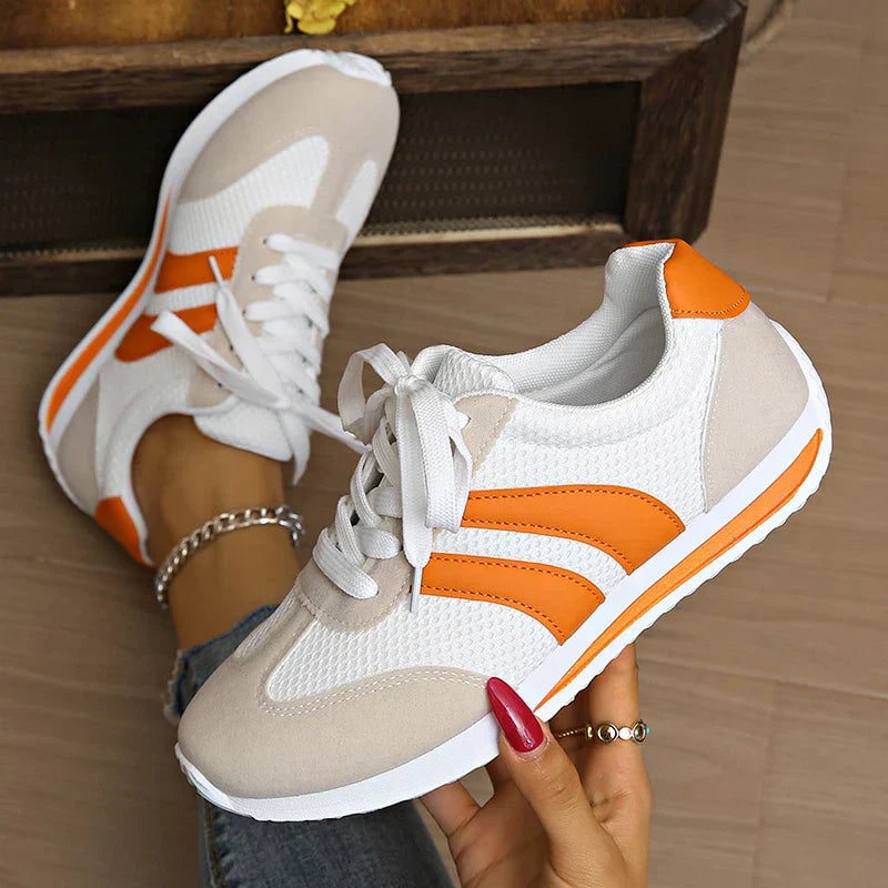Lace-Up Mesh Overlay Low Top Sneakers for Women