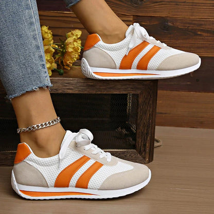 Lace-Up Mesh Overlay Low Top Sneakers for Women