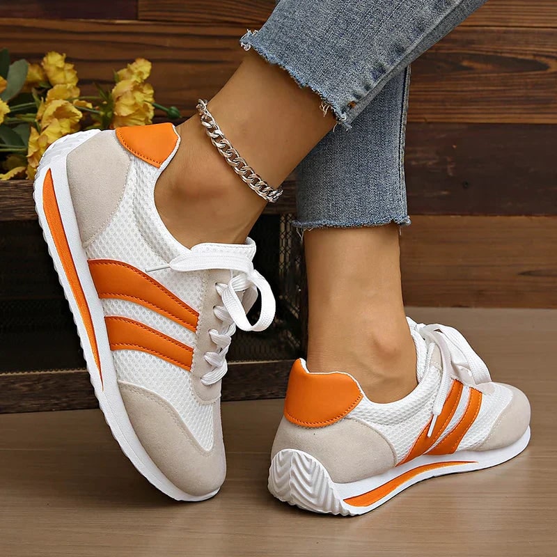 Lace-Up Mesh Overlay Low Top Sneakers for Women