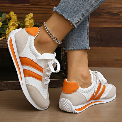 Lace-Up Mesh Overlay Low Top Sneakers for Women