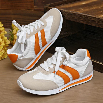 Lace-Up Mesh Overlay Low Top Sneakers for Women