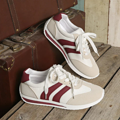 Lace-Up Mesh Overlay Low Top Sneakers for Women