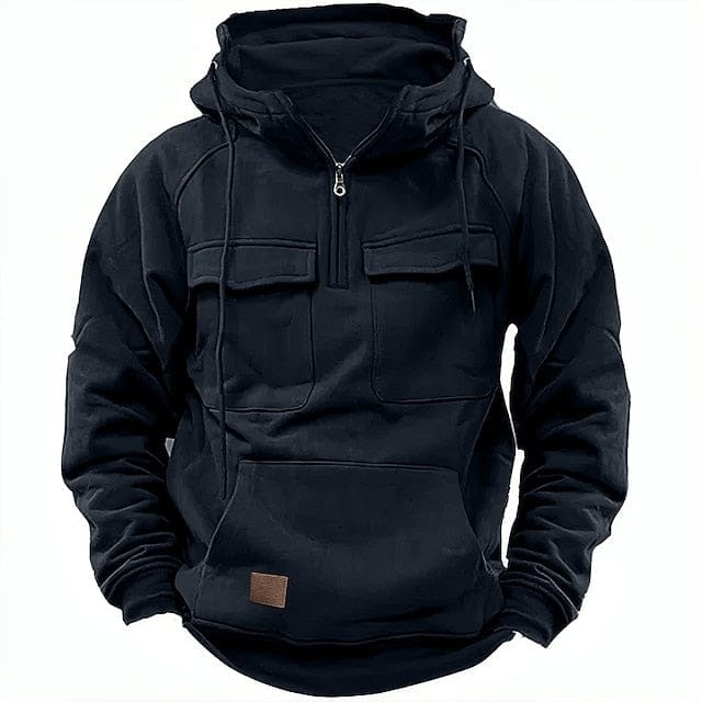 Lined Quarter-Zip Hoodie - Black
