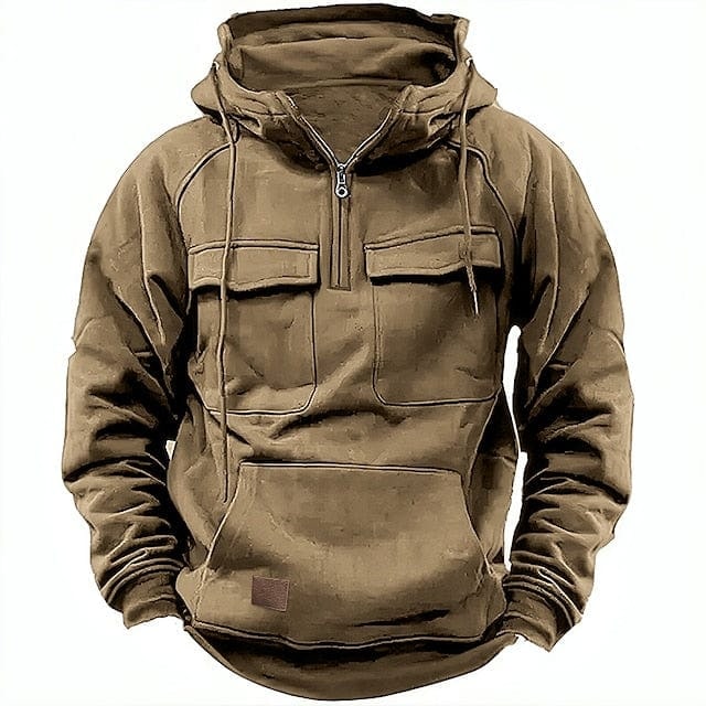 Lined Quarter-Zip Hoodie - Khaki