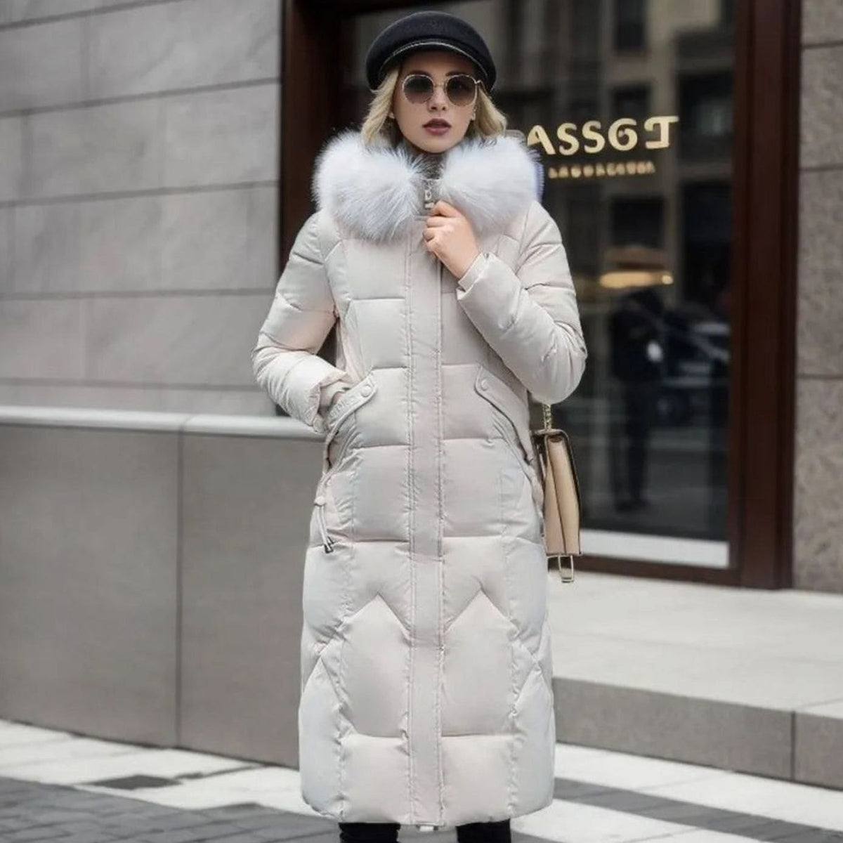 Longline Hooded Quilted Coat for Women - Green