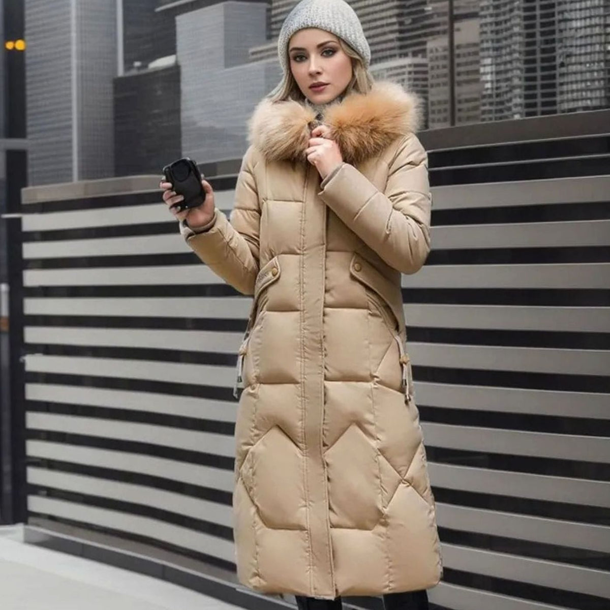 Longline Hooded Quilted Coat for Women