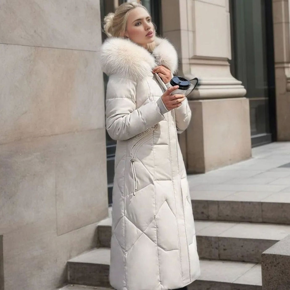 Longline Hooded Quilted Coat for Women