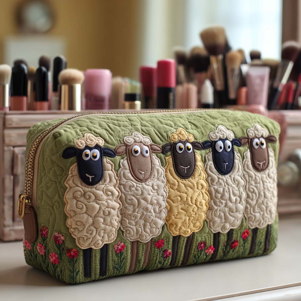 Meadow Sheep Quilted Cosmetic Bag