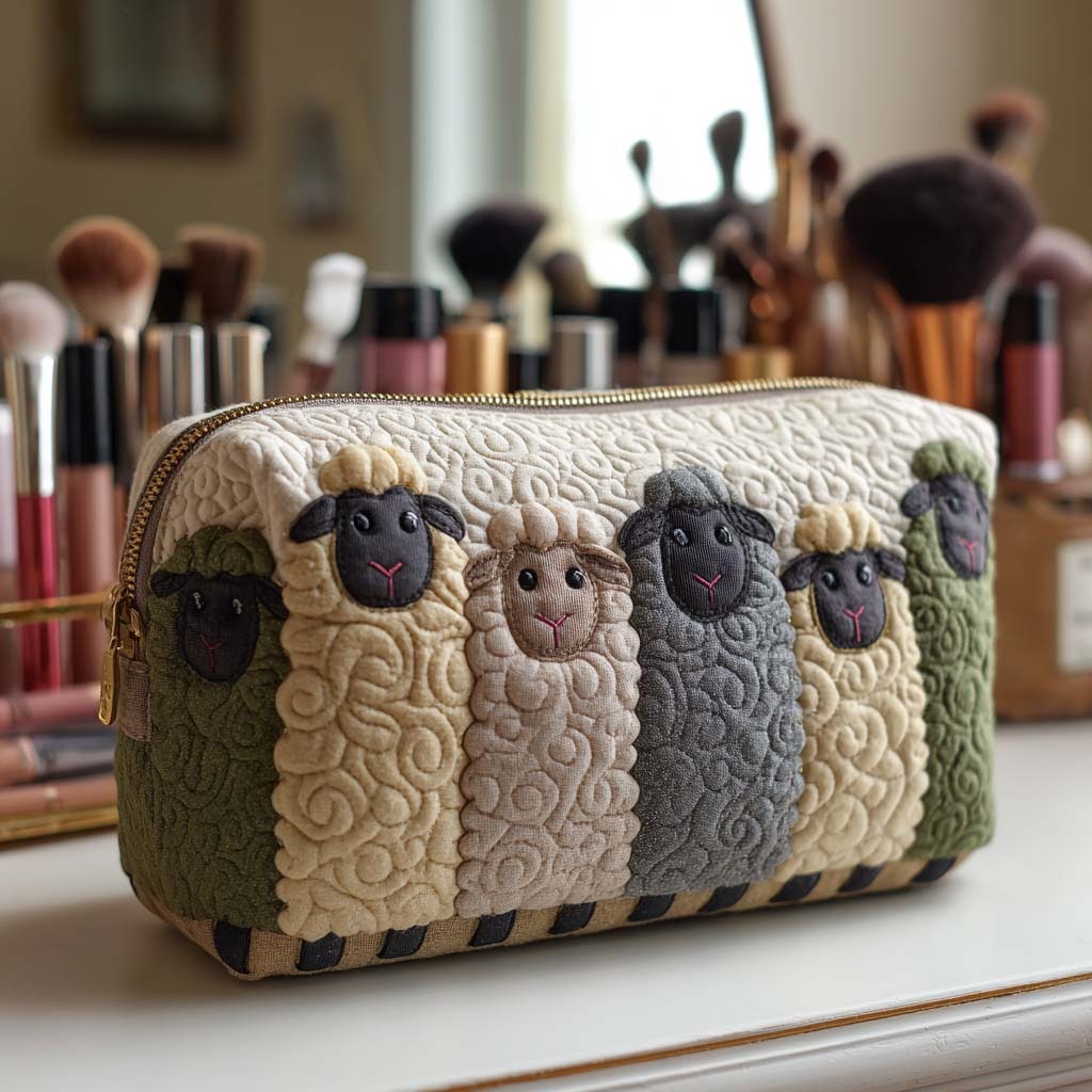 Meadow Sheep Quilted Cosmetic Bag