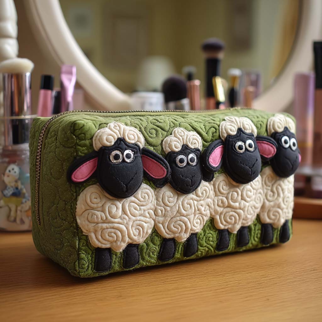 Meadow Sheep Quilted Cosmetic Bag