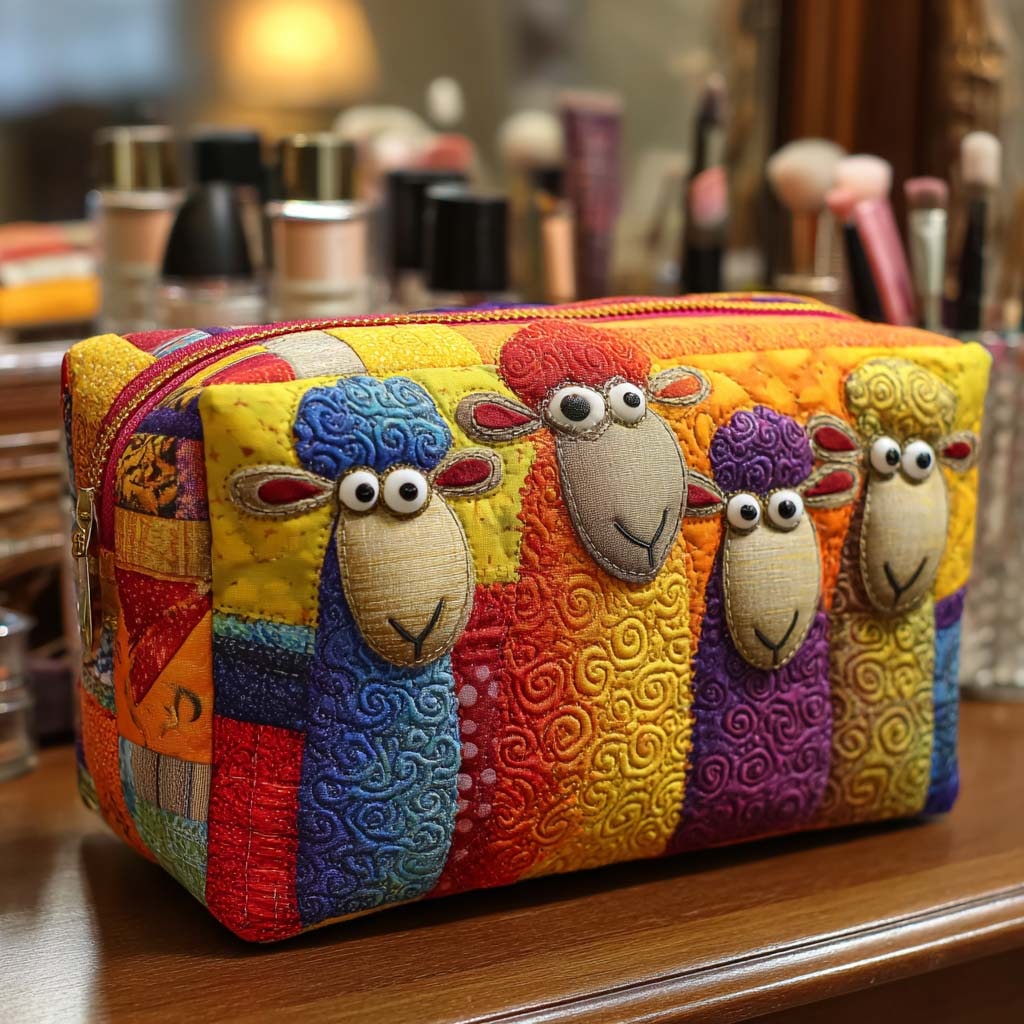 Meadow Sheep Quilted Cosmetic Bag