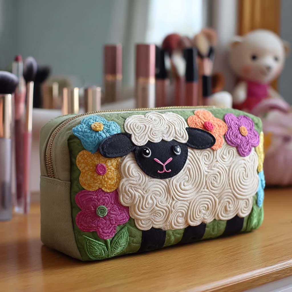 Meadow Sheep Quilted Cosmetic Bag