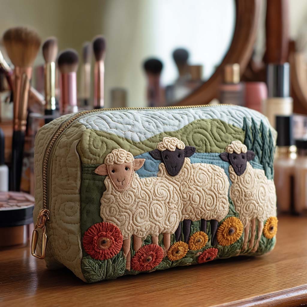 Meadow Sheep Quilted Cosmetic Bag