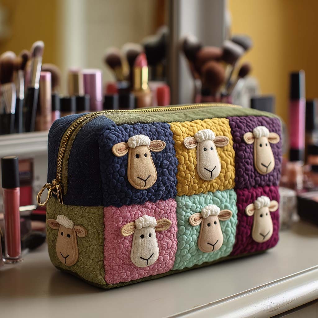 Meadow Sheep Quilted Cosmetic Bag