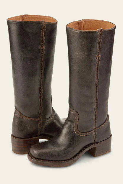 Mid-Calf Block-Heel Boots for Women - Brown