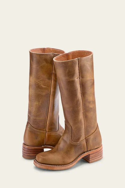Mid-Calf Block-Heel Boots for Women - Khaki