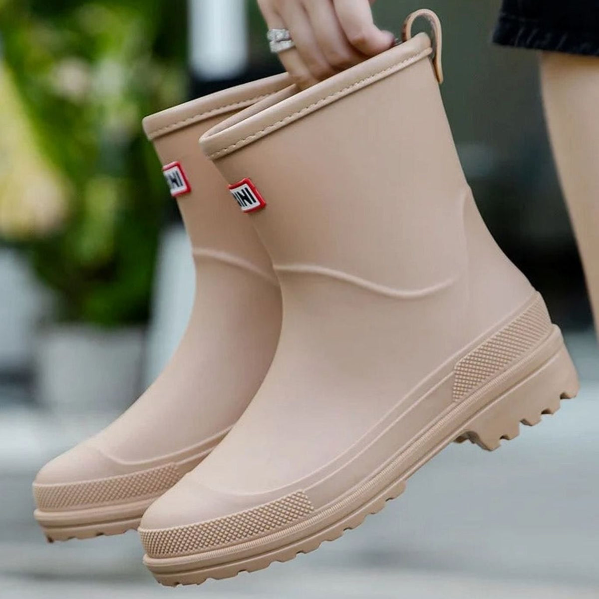Mid-Calf Pull-On Rain Boots for Women - Beige