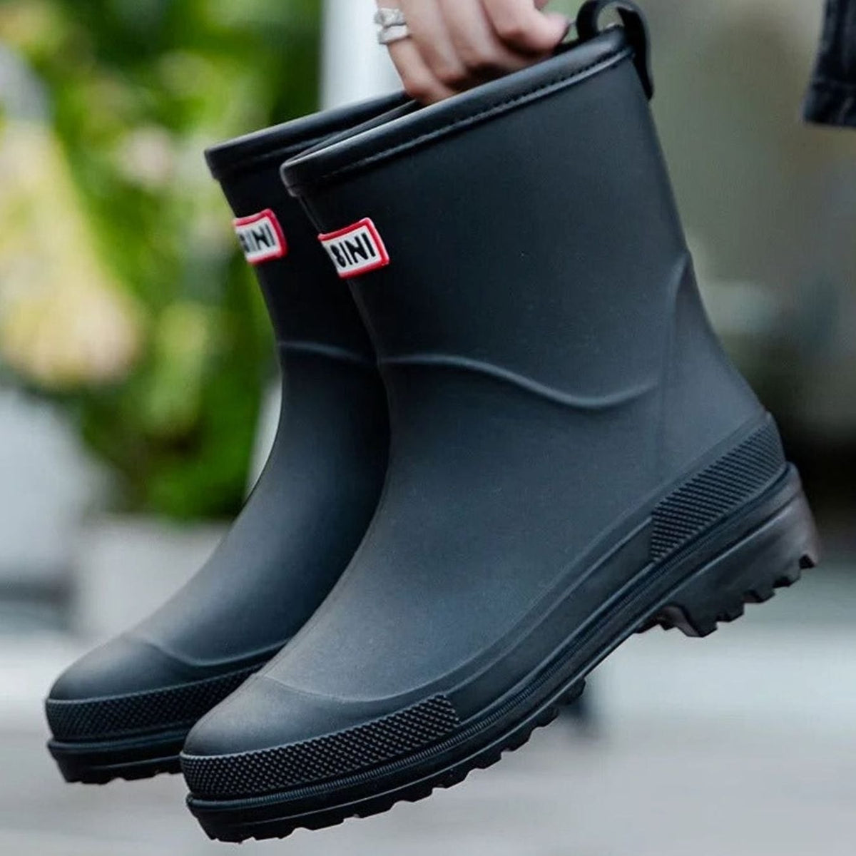 Mid-Calf Pull-On Rain Boots for Women - Black