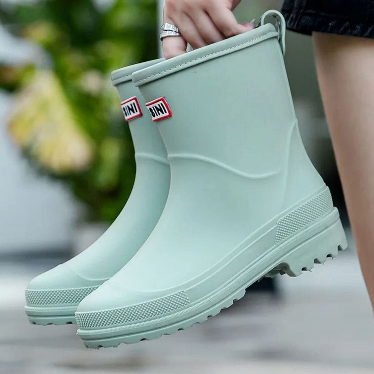 Mid-Calf Pull-On Rain Boots for Women - Green
