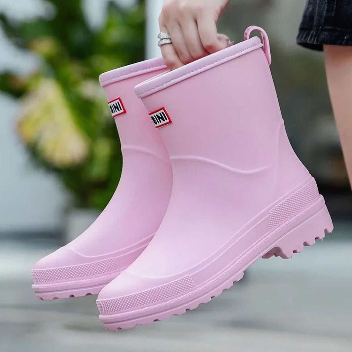 Mid-Calf Pull-On Rain Boots for Women - Pink