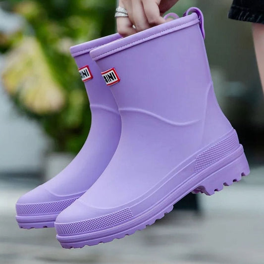 Mid-Calf Pull-On Rain Boots for Women - Purple