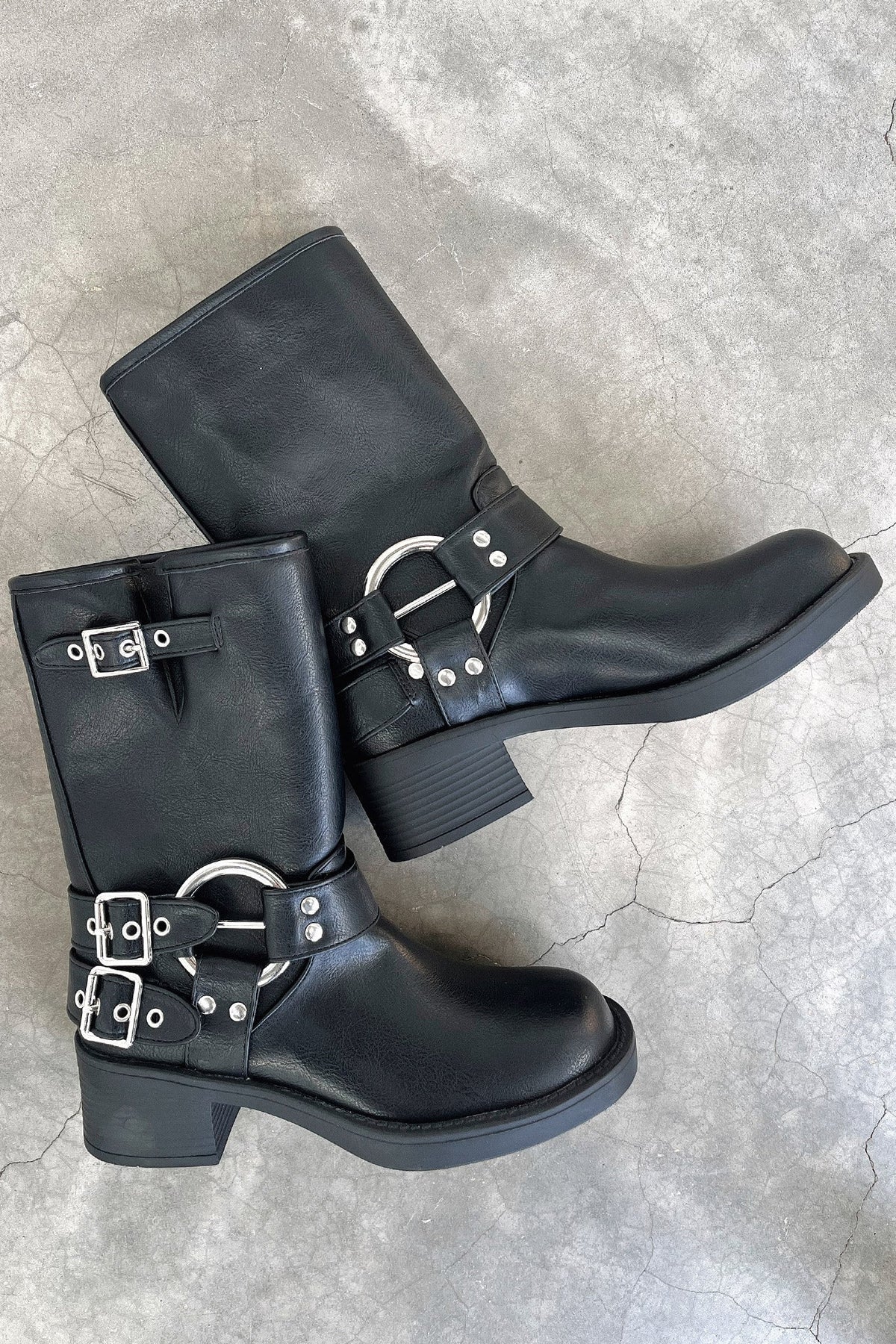 Leather Buckle Ankle Boots Block Heel for Women