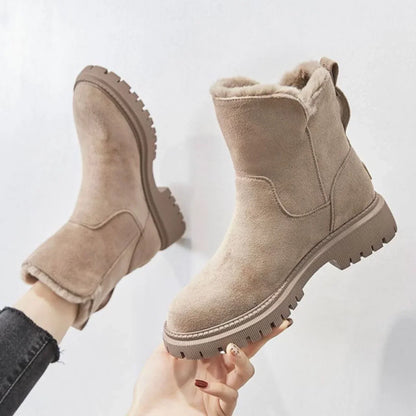 Suede Chunky Ankle Boots with Side Zip for Women
