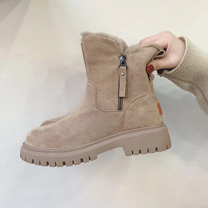 Suede Chunky Ankle Boots with Side Zip for Women