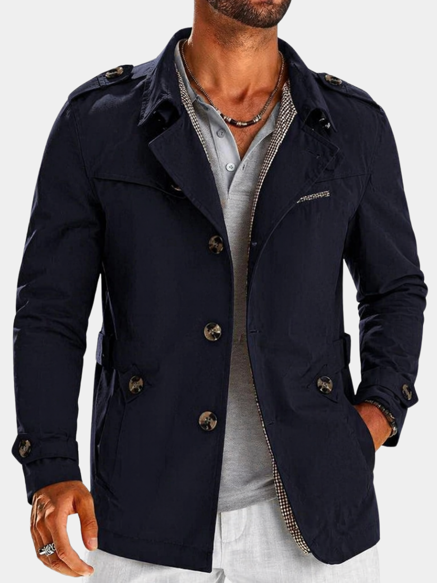 Double-Breasted Navy Trench Coat for Men