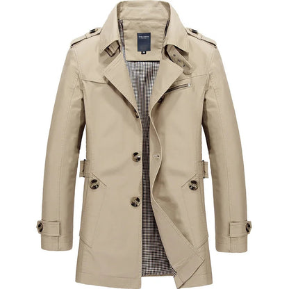 Double-Breasted Navy Trench Coat for Men - Beige