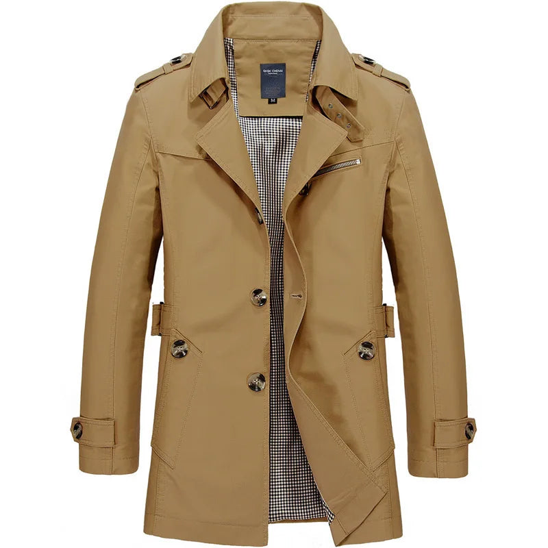 Double-Breasted Navy Trench Coat for Men - Kaki
