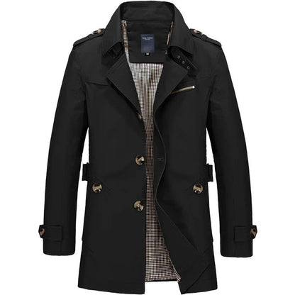 Double-Breasted Navy Trench Coat for Men - Noir
