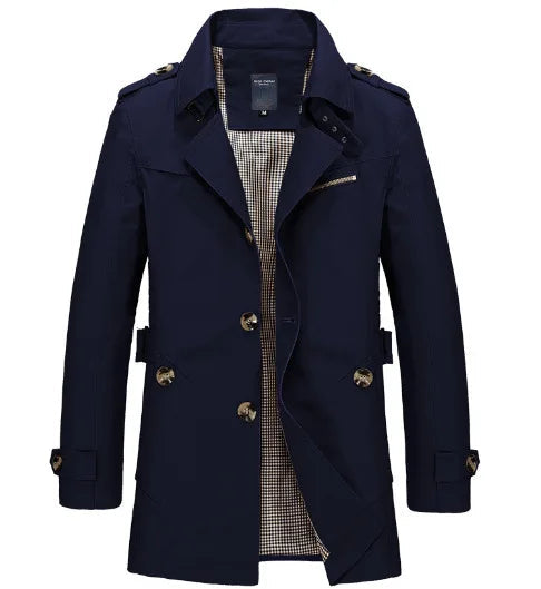 Double-Breasted Navy Trench Coat for Men - Bleu