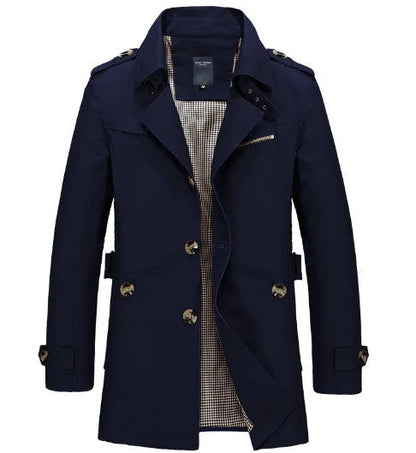 Double-Breasted Navy Trench Coat for Men - Bleu