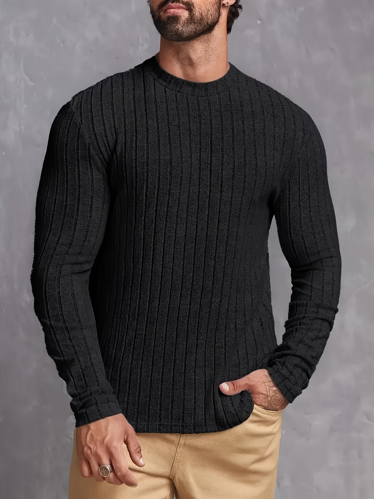 Cable Knit Crew Neck Sweater for Men