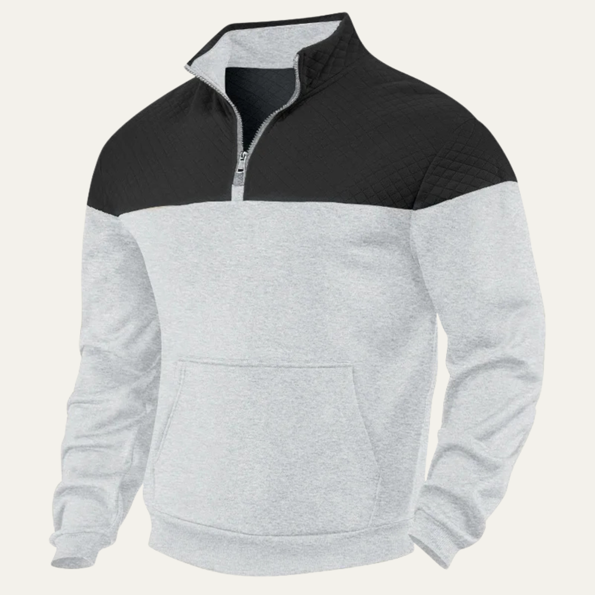 Quilted Color Block Quarter-Zip Pullover Sweatshirt for Men - Gray